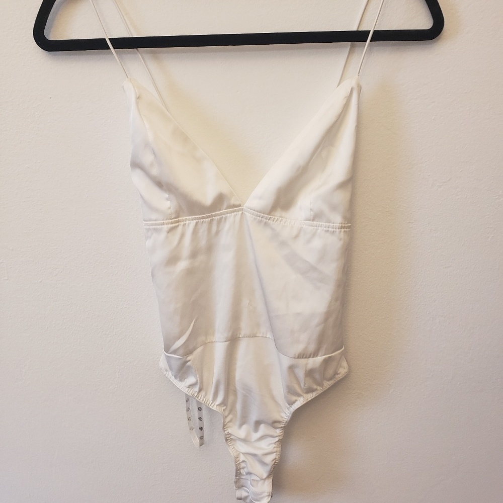 White satin body suit
